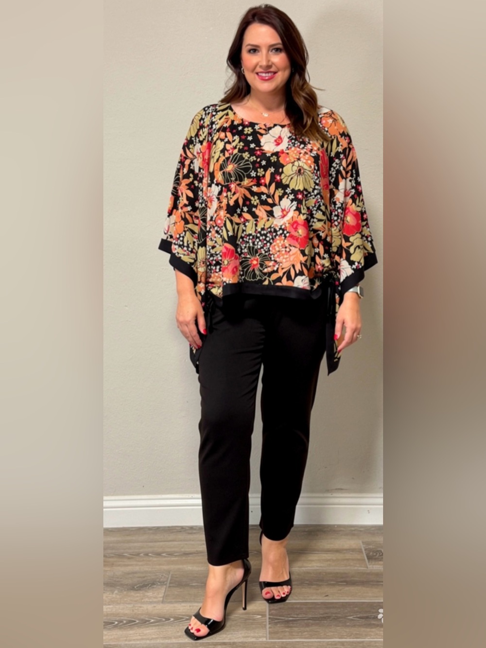 Lane Bryant Black Floral Kimono Sleeve Print Blouse 18/20